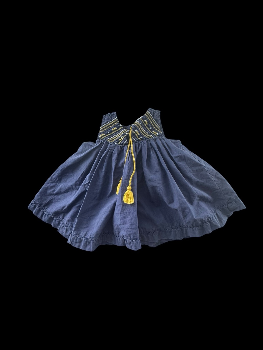 Artisan Ny Navy Blue Smocked Tank Dress with Yellow Tassel